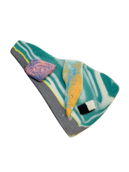 1980s Abstract Brooch Pin Clay Shape 2.25" Retro