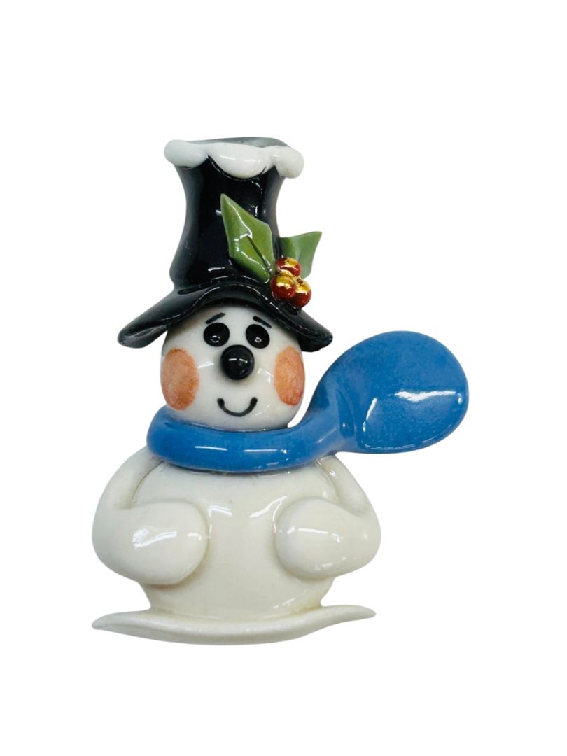 Ceramic Brooch Pin Snowman Winter Dimensional 1.6"