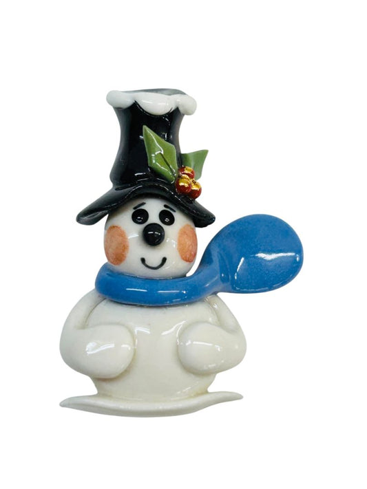 Ceramic Brooch Pin Snowman Winter Dimensional 1.6"