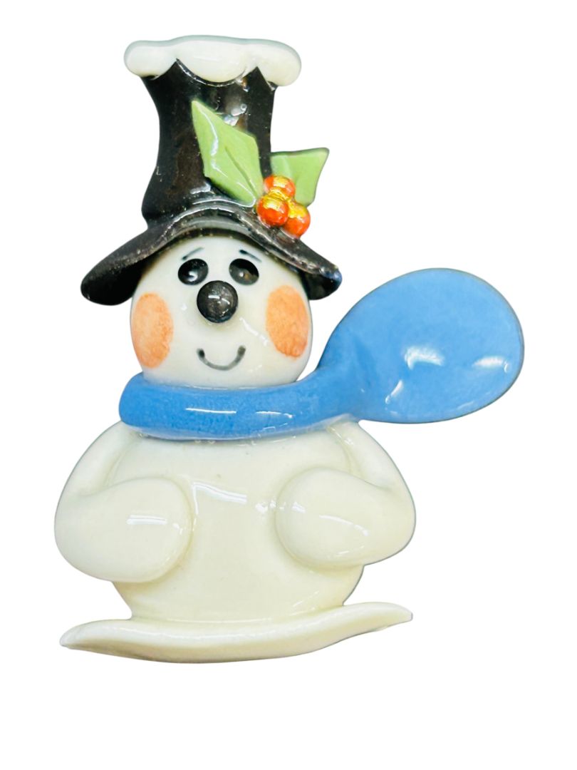 Ceramic Brooch Pin Snowman Winter Dimensional 1.6"