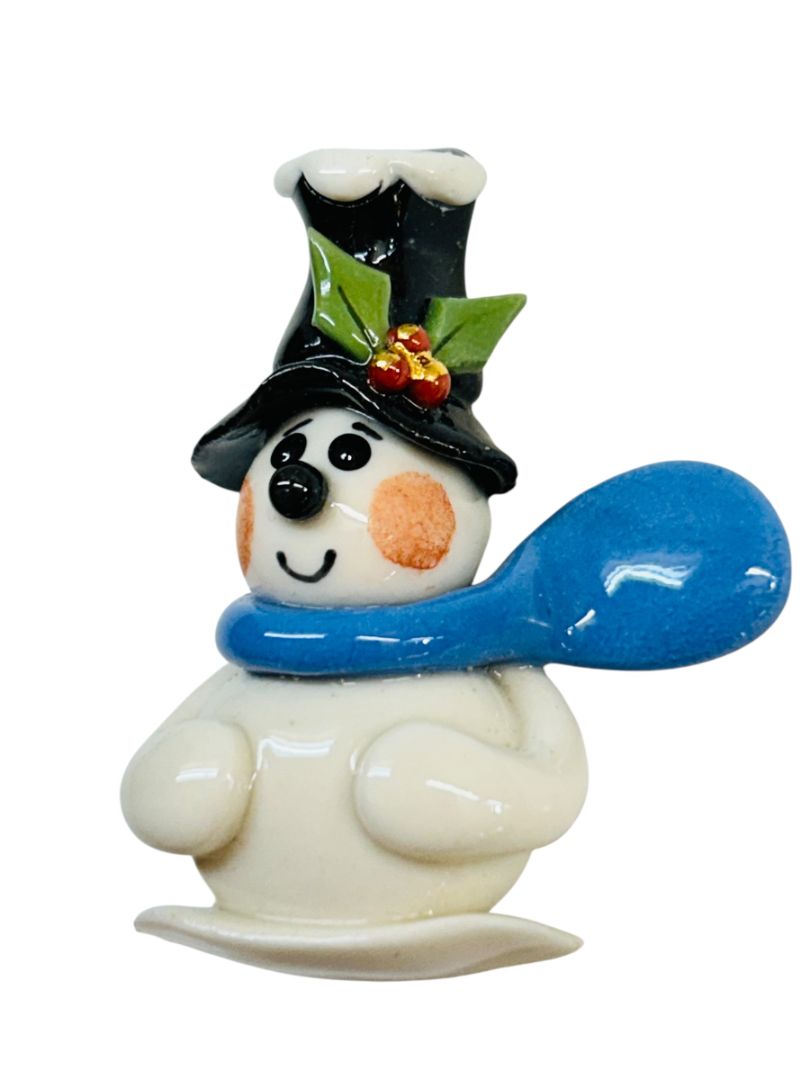 Ceramic Brooch Pin Snowman Winter Dimensional 1.6"