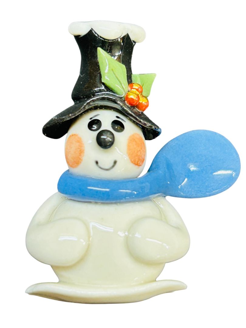 Ceramic Brooch Pin Snowman Winter Dimensional 1.6"