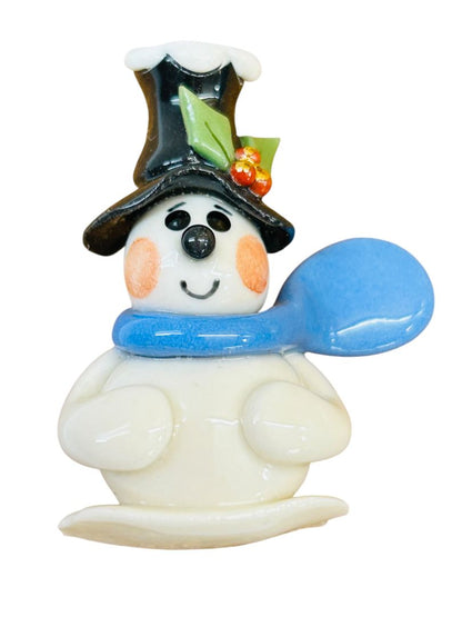 Ceramic Brooch Pin Snowman Winter Dimensional 1.6"