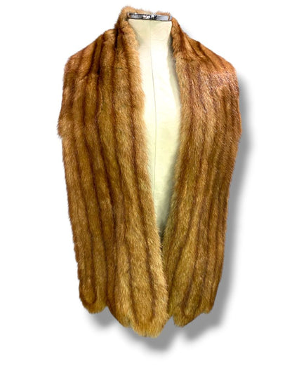 Vintage Genuine Mink Pelt Scarf Stole 62" Brown Stripes Hook Closure