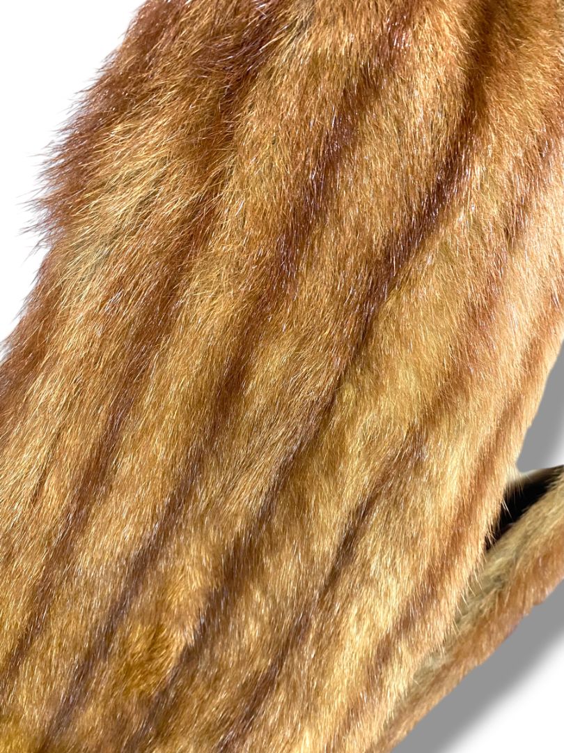 Vintage Genuine Mink Pelt Scarf Stole 62" Brown Stripes Hook Closure