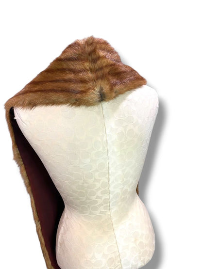 Vintage Genuine Mink Pelt Scarf Stole 62" Brown Stripes Hook Closure