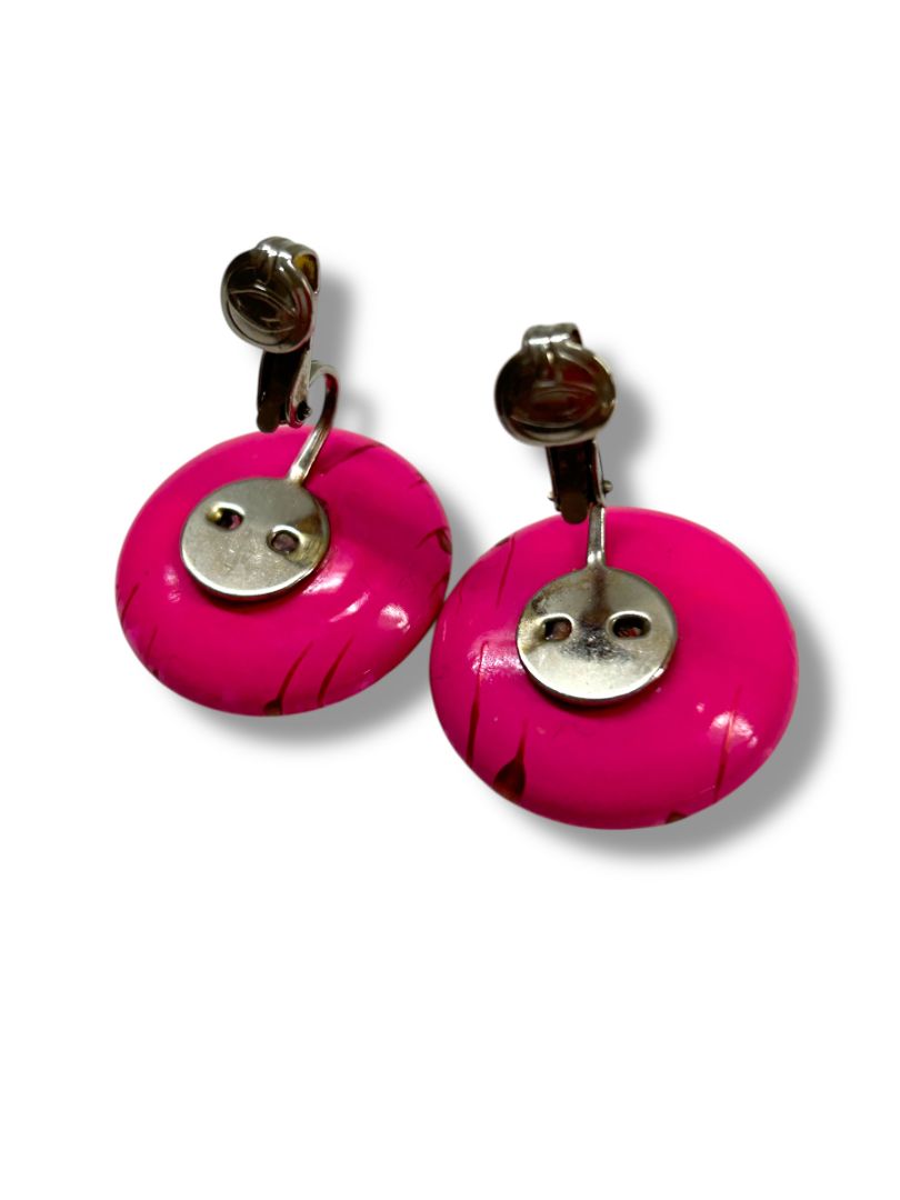 2 Pair Vintage Clip On Earrings Non-Pierced Pink Dots Silvertone Rhinestone