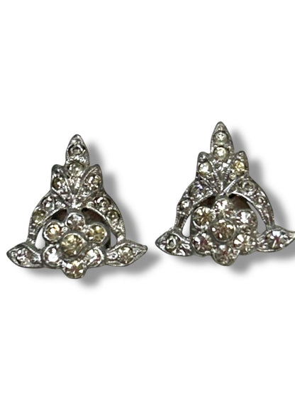 2 Pair Vintage Clip On Earrings Non-Pierced Pink Dots Silvertone Rhinestone