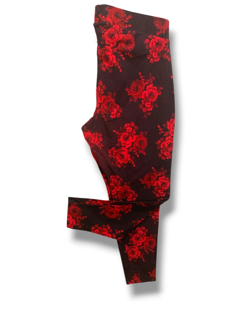 Size 3X Torrid Rose Print Womens Leggings Black Red Soft Knit
