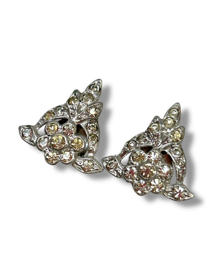 2 Pair Vintage Clip On Earrings Non-Pierced Pink Dots Silvertone Rhinestone