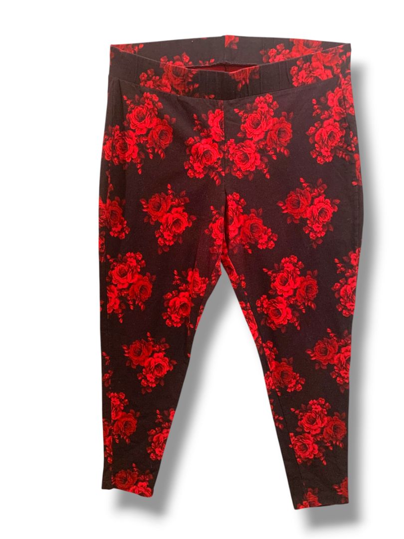 Size 3X Torrid Rose Print Womens Leggings Black Red Soft Knit