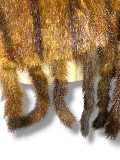 Vintage Genuine Mink Pelt Scarf Stole Tail Fringe 66" Brown Stripes