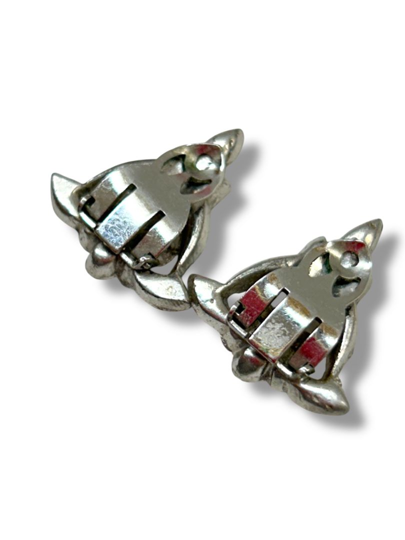 2 Pair Vintage Clip On Earrings Non-Pierced Pink Dots Silvertone Rhinestone