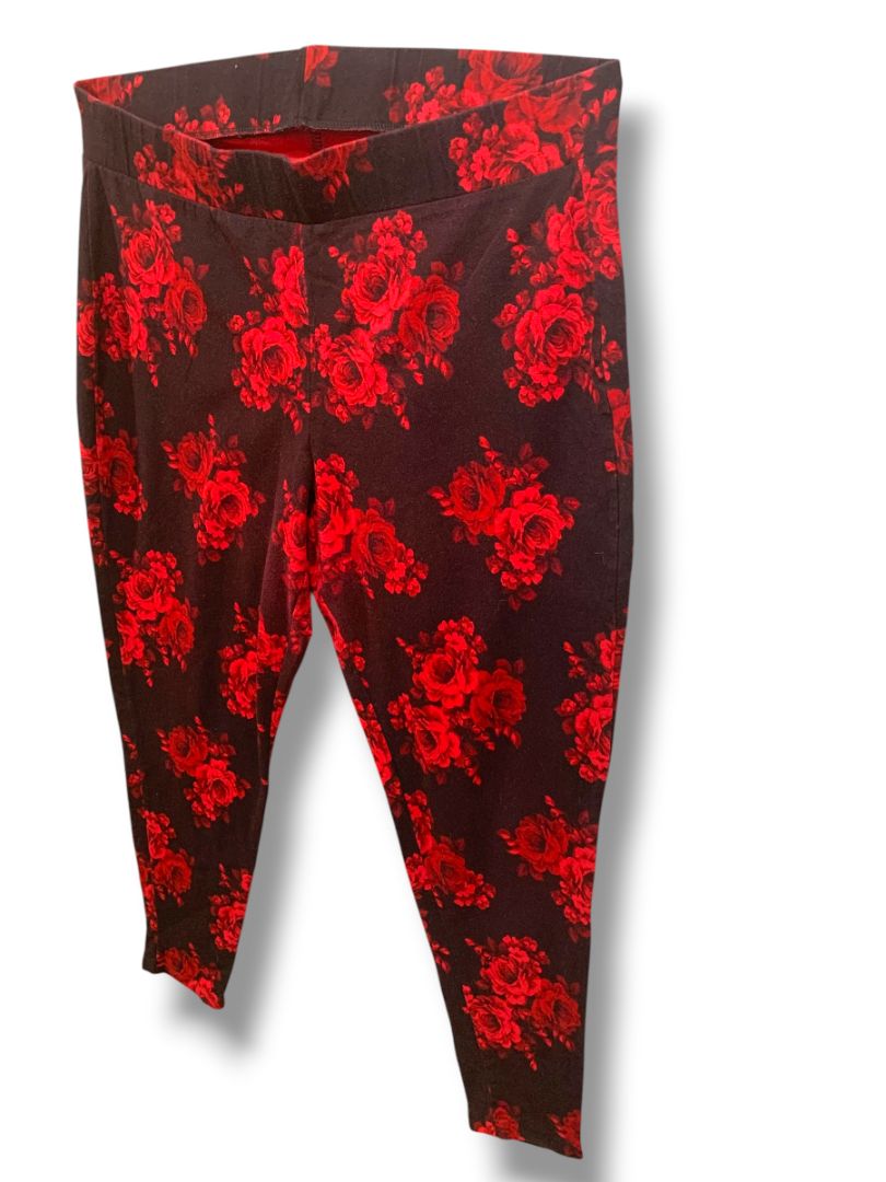 Size 3X Torrid Rose Print Womens Leggings Black Red Soft Knit