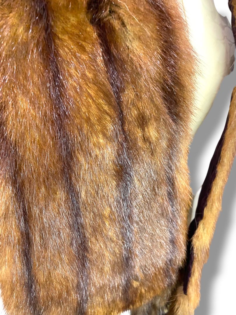 Vintage Genuine Mink Pelt Scarf Stole Tail Fringe 66" Brown Stripes
