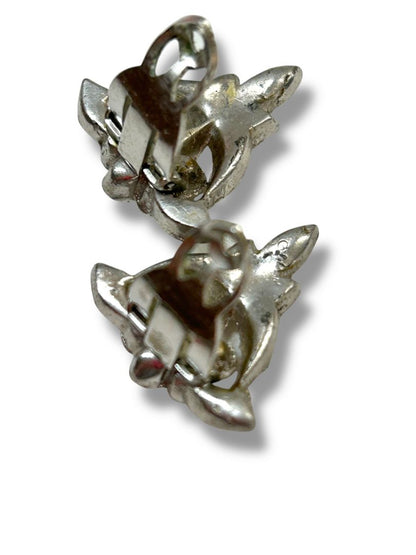 2 Pair Vintage Clip On Earrings Non-Pierced Pink Dots Silvertone Rhinestone