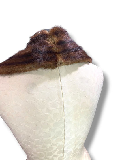 Vintage Genuine Mink Pelt Scarf Stole Tail Fringe 66" Brown Stripes