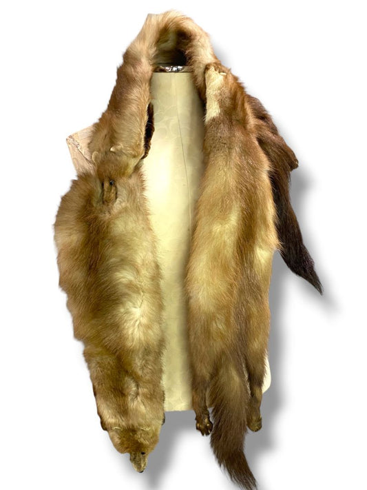 Vintage 3 Full Mink Stole Scarf Heads Tails 60" Fur Boa