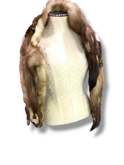Vintage 3 Full Mink Stole Scarf Heads Tails 60" Fur Boa