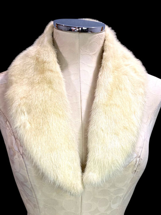 Vintage Blonde Mink Fur Collar Scarf Stole 31" Bridal Satin Back