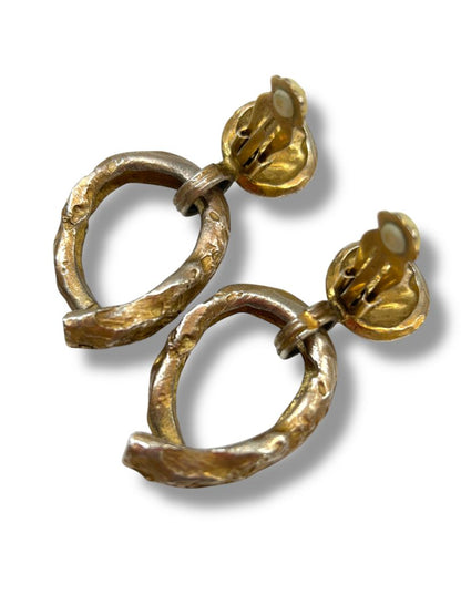 2 Pair Clip On Earrings Non-Pierced Vintage Goldtone Drop Dangle