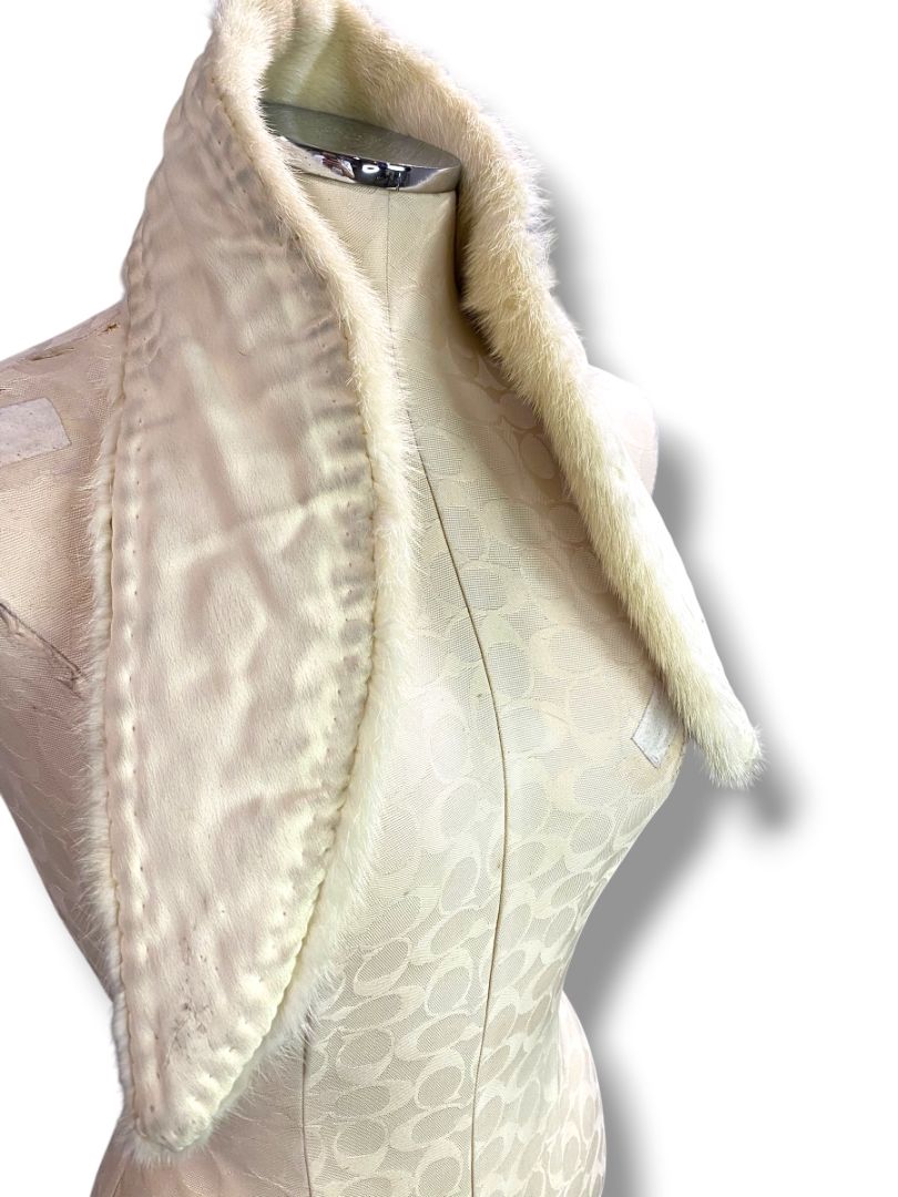 Vintage Blonde Mink Fur Collar Scarf Stole 31" Bridal Satin Back
