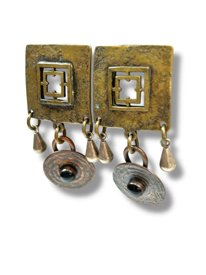 2 Pair Clip On Earrings Non-Pierced Vintage Goldtone Drop Dangle
