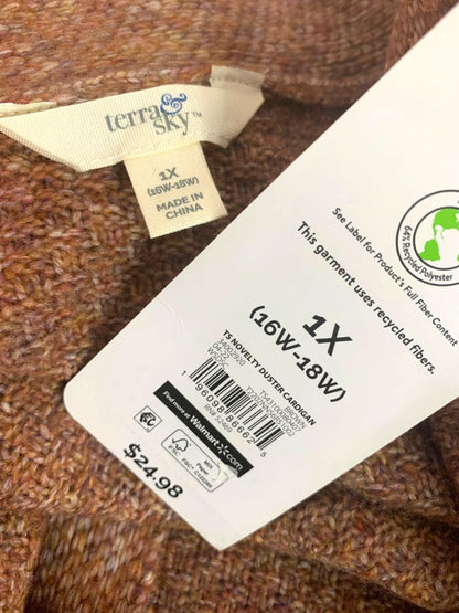 Size 1X (16W-18W) Terra & Sky Womens New Soft Brown Open Cardigan Pockets