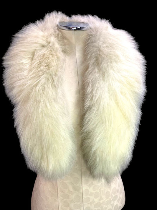 Vintage White Fox Fur Collar Scarf Stole 38" Bridal Satin Back