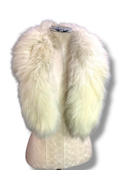 Vintage White Fox Fur Collar Scarf Stole 38" Bridal Satin Back