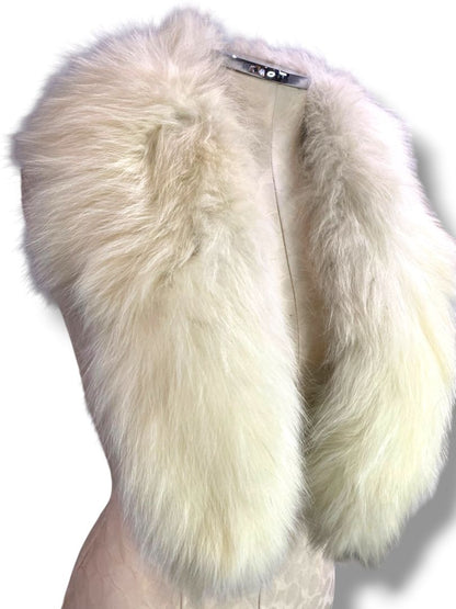 Vintage White Fox Fur Collar Scarf Stole 38" Bridal Satin Back