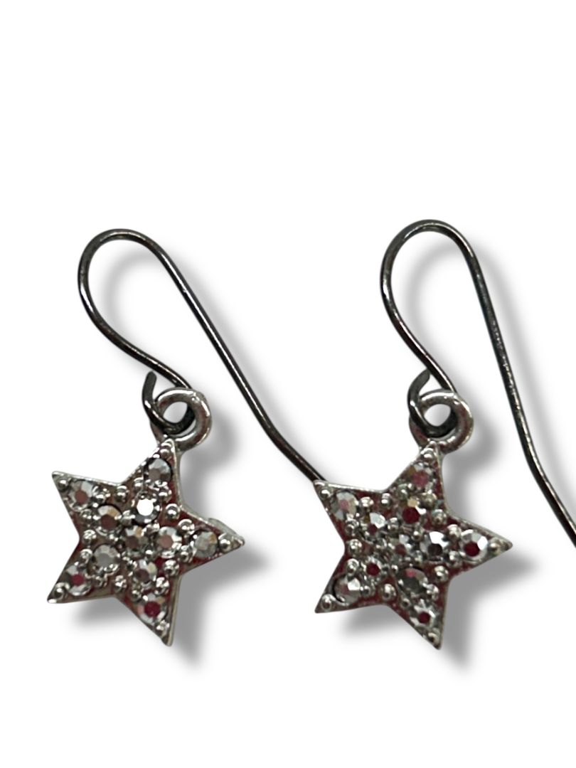 3 Pair Silvertone Pierced Earrings Rhinestone Hoop Dangle Stars