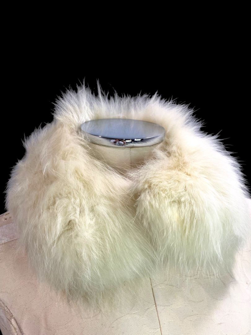 Vintage White Fox Fur Collar 18" Curved Neck Bridal Satin Back