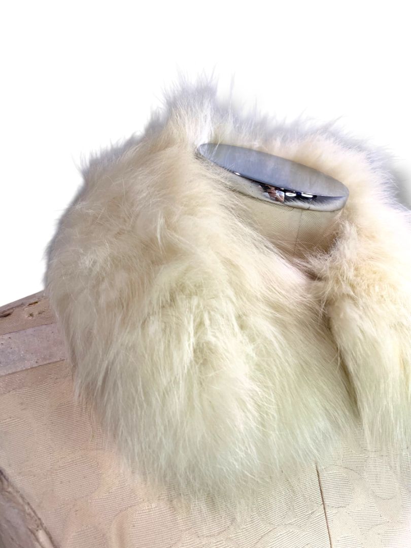 Vintage White Fox Fur Collar 18" Curved Neck Bridal Satin Back