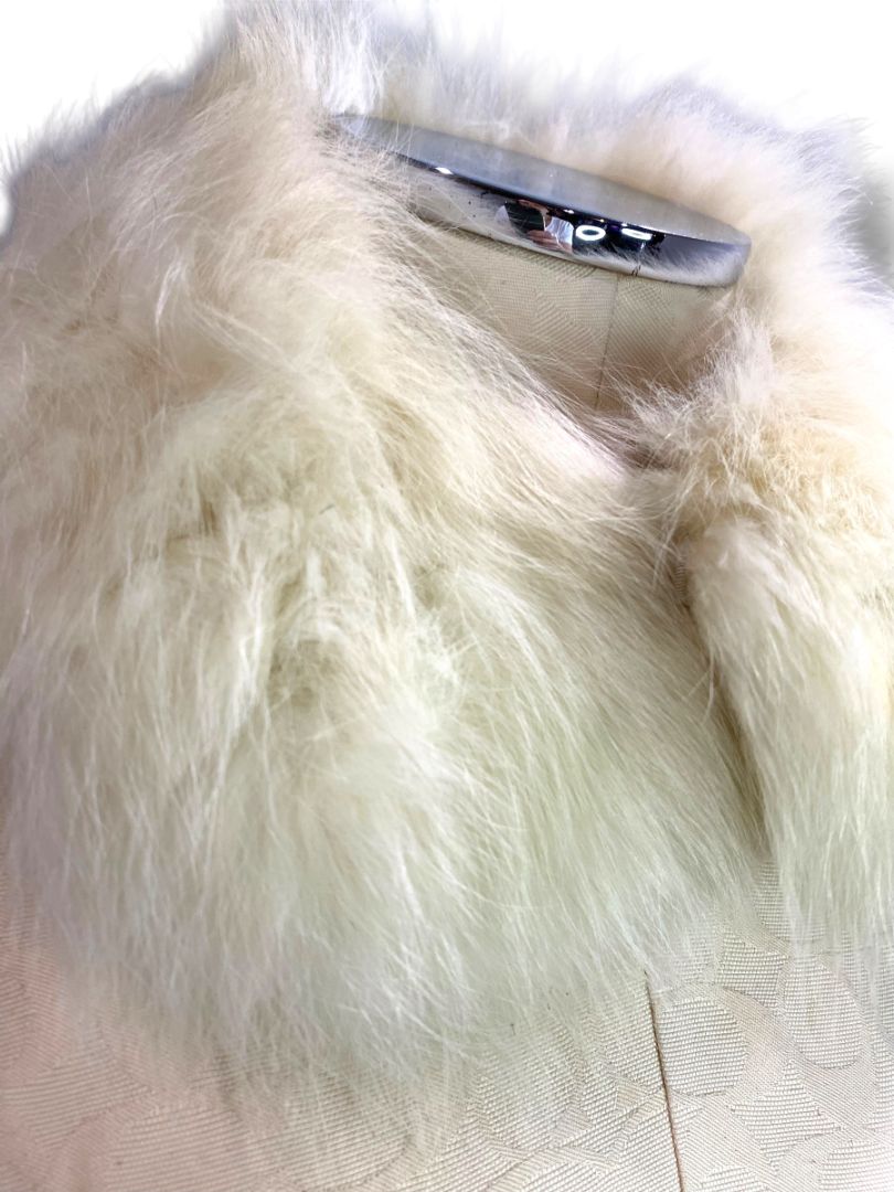 Vintage White Fox Fur Collar 18" Curved Neck Bridal Satin Back