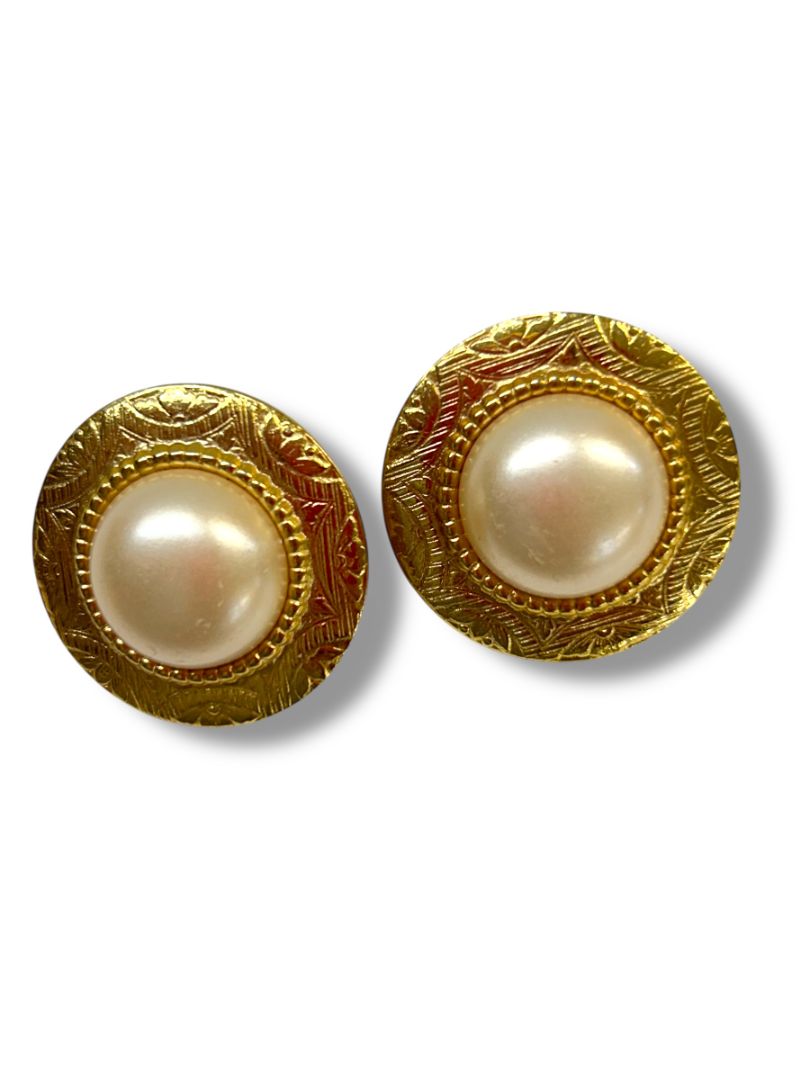3 Pair Pierced Earrings Goldtone Pink Faux Pearl Costume Jewelry