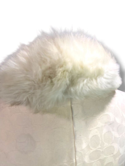 Vintage White Fox Fur Collar 18" Curved Neck Bridal Satin Back