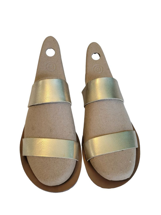 7 J.Crew Women's Gold Leather Metallic Sandals Slip on Two Strap Flat
