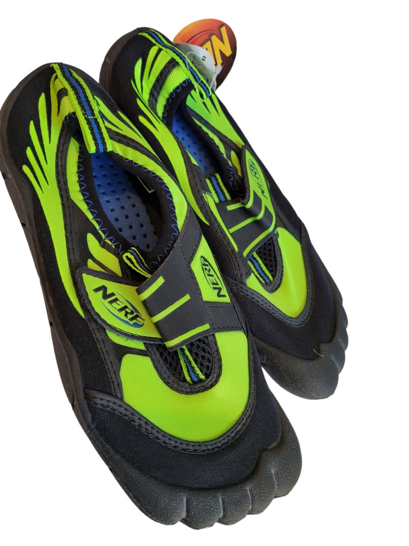 Large Youth (2/3) Nerf Toed Shoes Black Neon Green Water Beach Shoes New