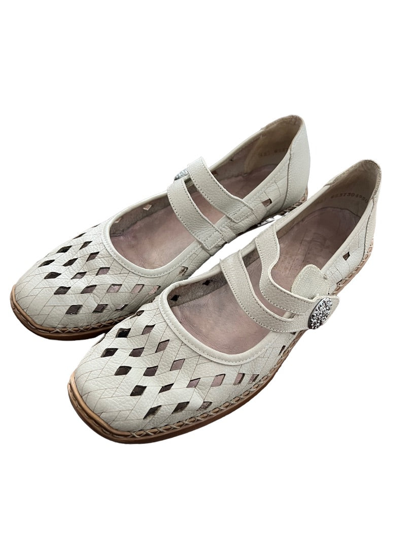 42 Rieker Doris Shoes Mary Jane White Leather Basketweave Comfort 10US