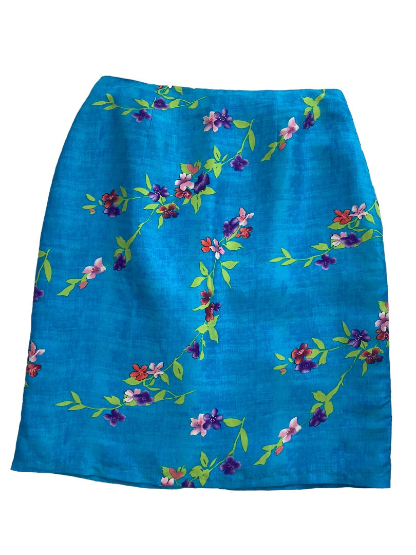 8 Emily Spencer Turquoise 100% Silk Floral Skirt