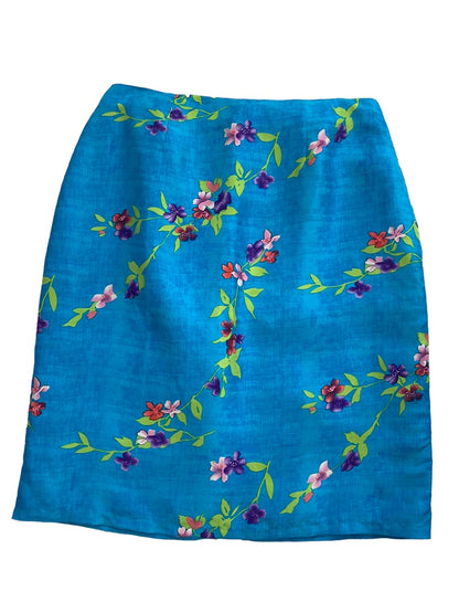 8 Emily Spencer Turquoise 100% Silk Floral Skirt