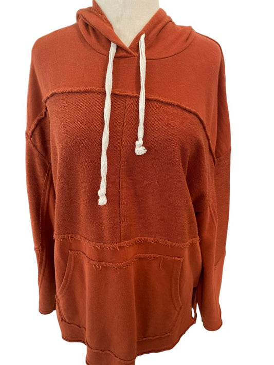 Medium Urban Outfitters Rust Orange Raw Edge Lightweight Hoodie