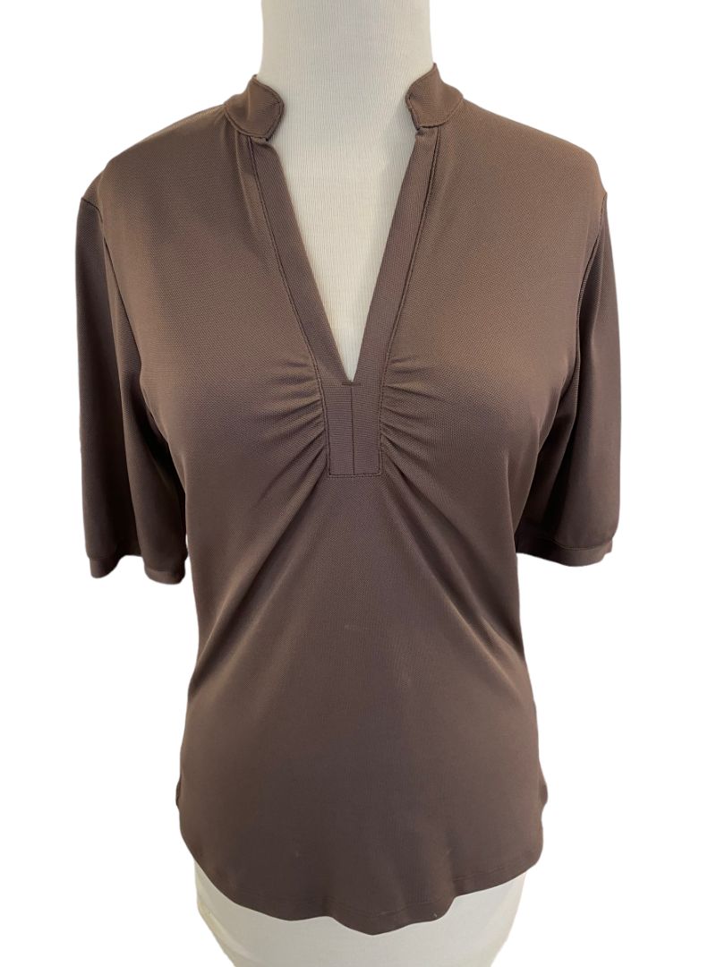 Large Lole Brown Performance Workout Shirt Activeware V-Neck