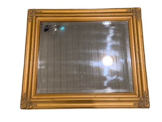 Antique Wooden Gold Wall Hanging Beveled Mirror 25.5" x 21"