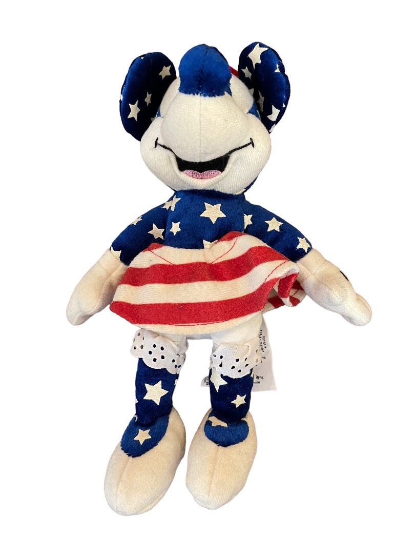 Disney Store Patriotic Red White Blue Minnie Mouse Blue Nose 9" Plush