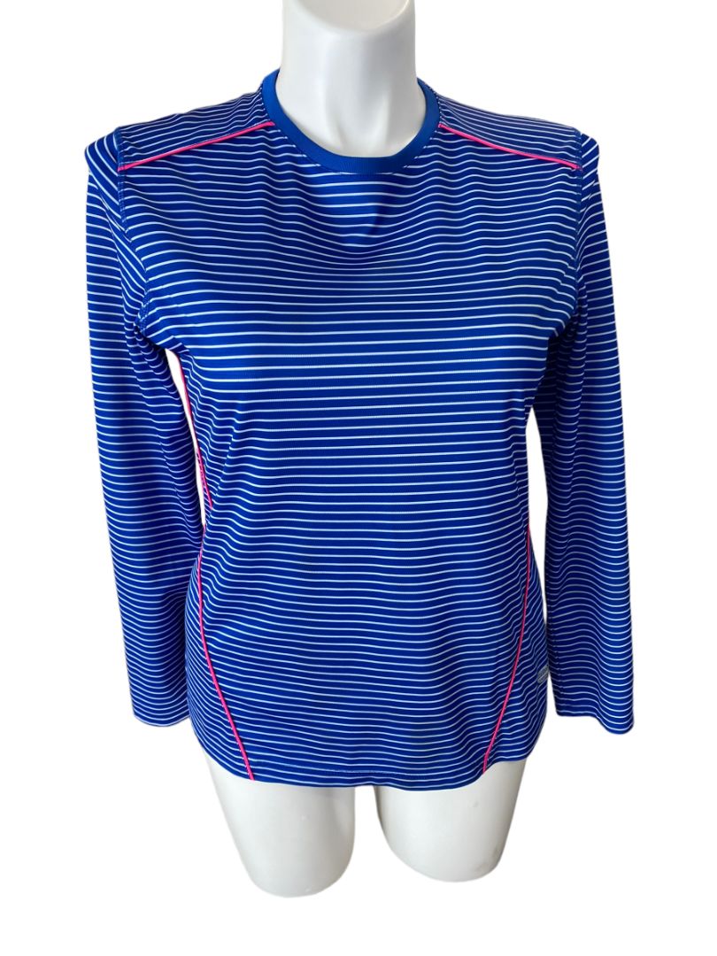 Large Reel Legends Freeline Blue Striped Long Sleeve Fishing Shirt Pink White