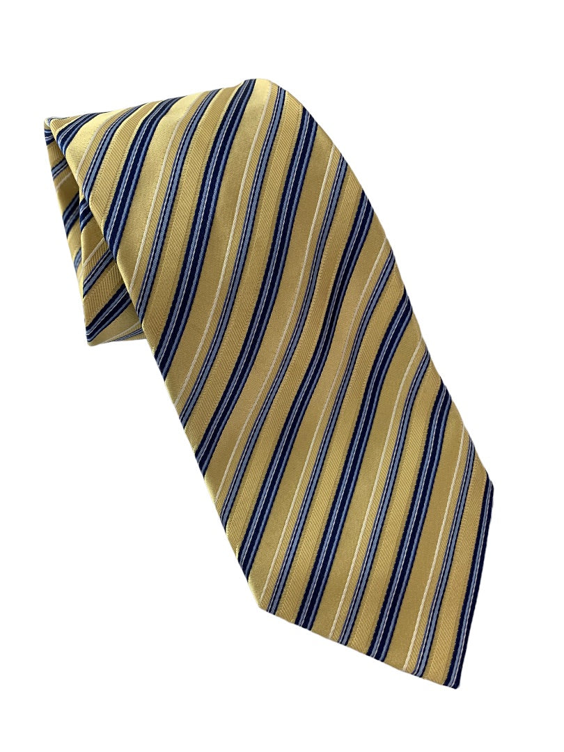 Stafford Men's Yellow Blue Diagonal Stripe Necktie Silk 60"L Tie