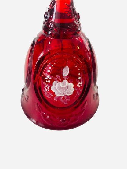 Ruby Red Fenton Glass Bell Handpainted Floral Signed D. Bruun