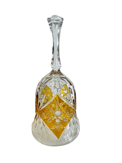 Cut Crystal Bohemian Hand Dinner Bell Yellow Floral